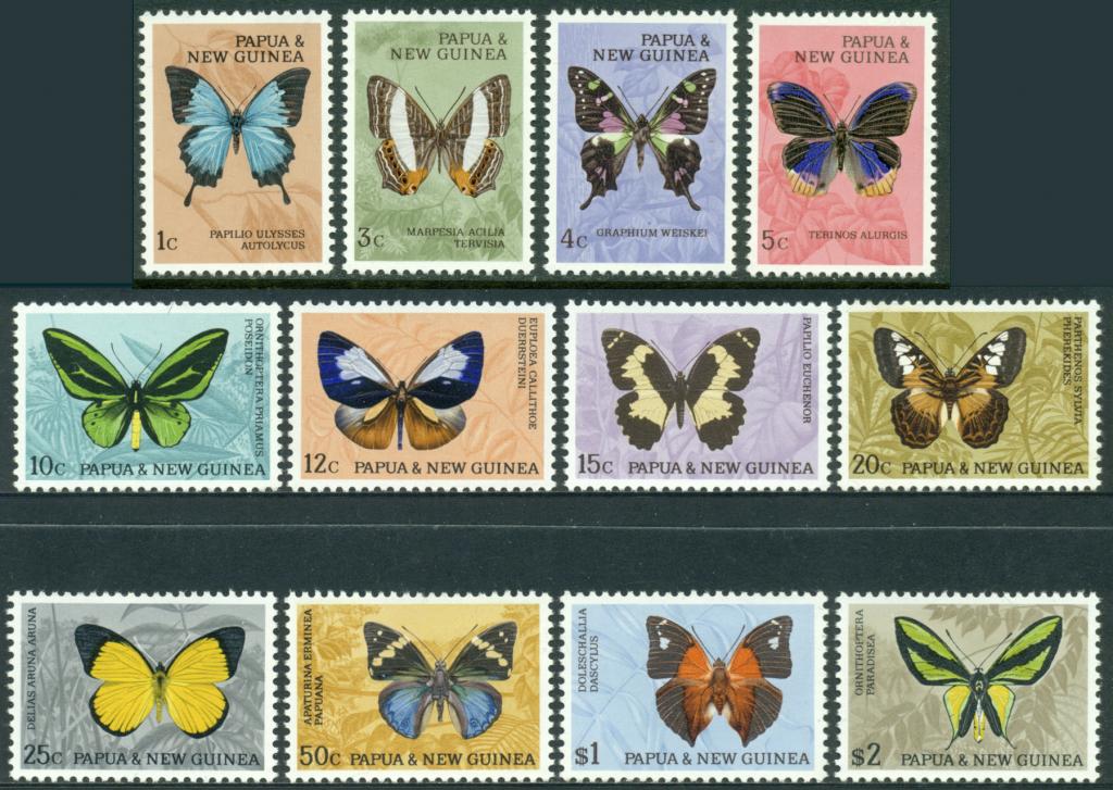 Papua New Guinea Папуа Новая Гвинея 1966 бабочки насекомые фауна ** (12) полная