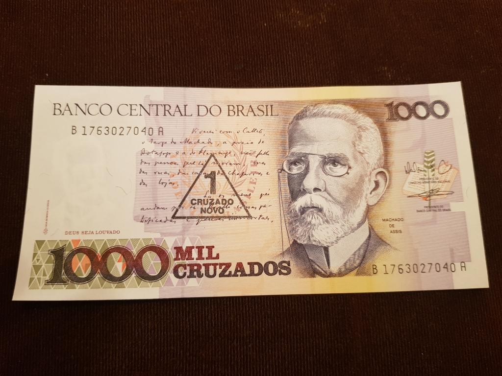 Бразилия 1 крузадо на 1000 крузейро 1989 год, тип - b, UNC