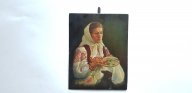Художник В. Иванов 1958 год. Федоскино Лаковая миниатюра Рукодельница Крестьянка с вышиванием