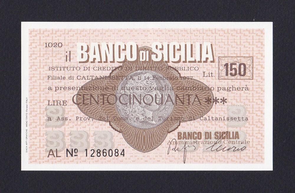 Италия Кальтаниссетта Чек 1977г 150 лир Banca di Sicilia UNC (084)