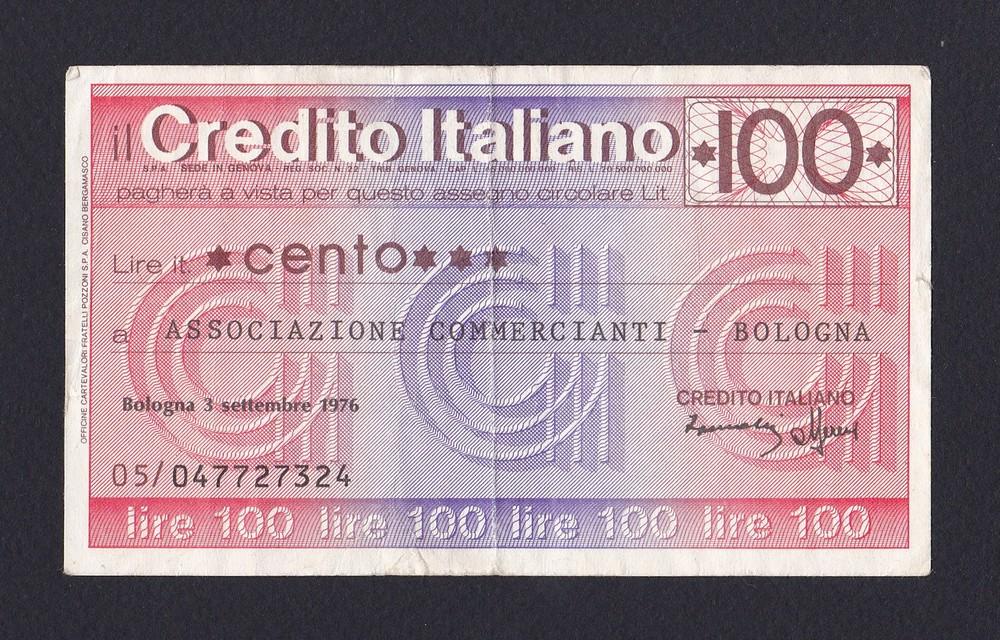 Италия Болонья Чек 1976г 100 лир Credito Italiano (324)