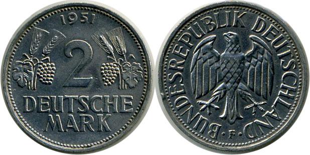 Германия ФРГ 2 марки 1951 F 