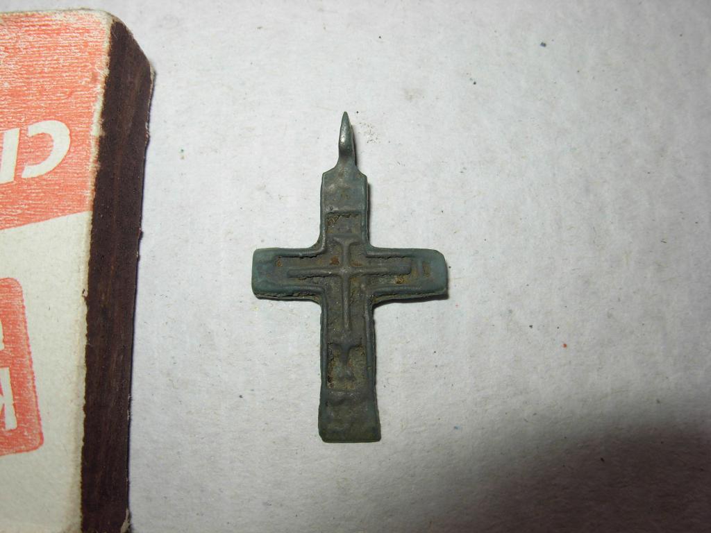 Крест крестик нательный прямоконечный старинный бронза  патина 2