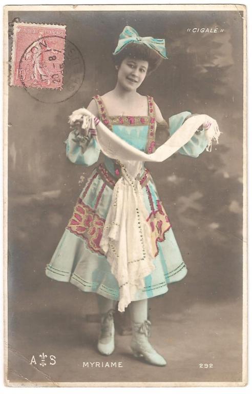 Старинная открытка Актриса театра MYRIAME спектакль - ЦИКАДА CIGALE - Франция 1905 год