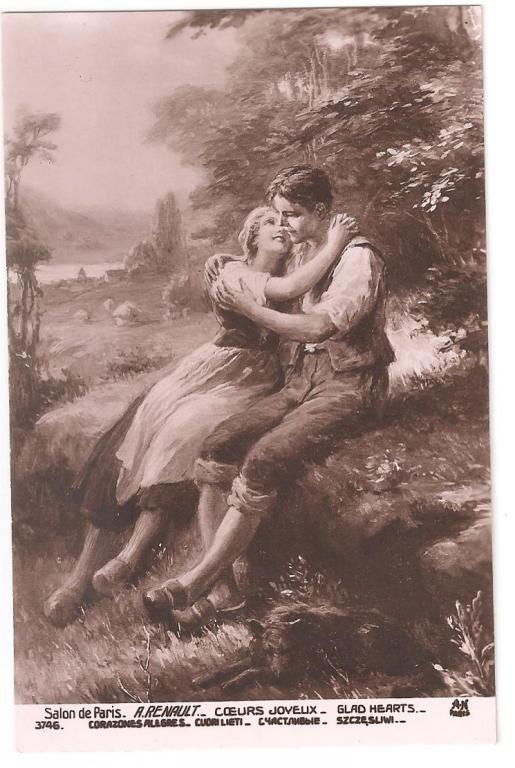 Старинная открытка художник Альберт Рено Счастливые сердца Парижский салон Франция Нач. ХХ живопись