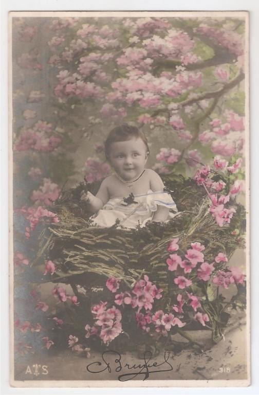 Открытка старинная - Младенец - Франция 1906 год | Ребенок