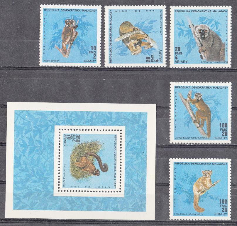 Малайзия.  1990.  Животные.  Фауна.  Серия  с  блоком.