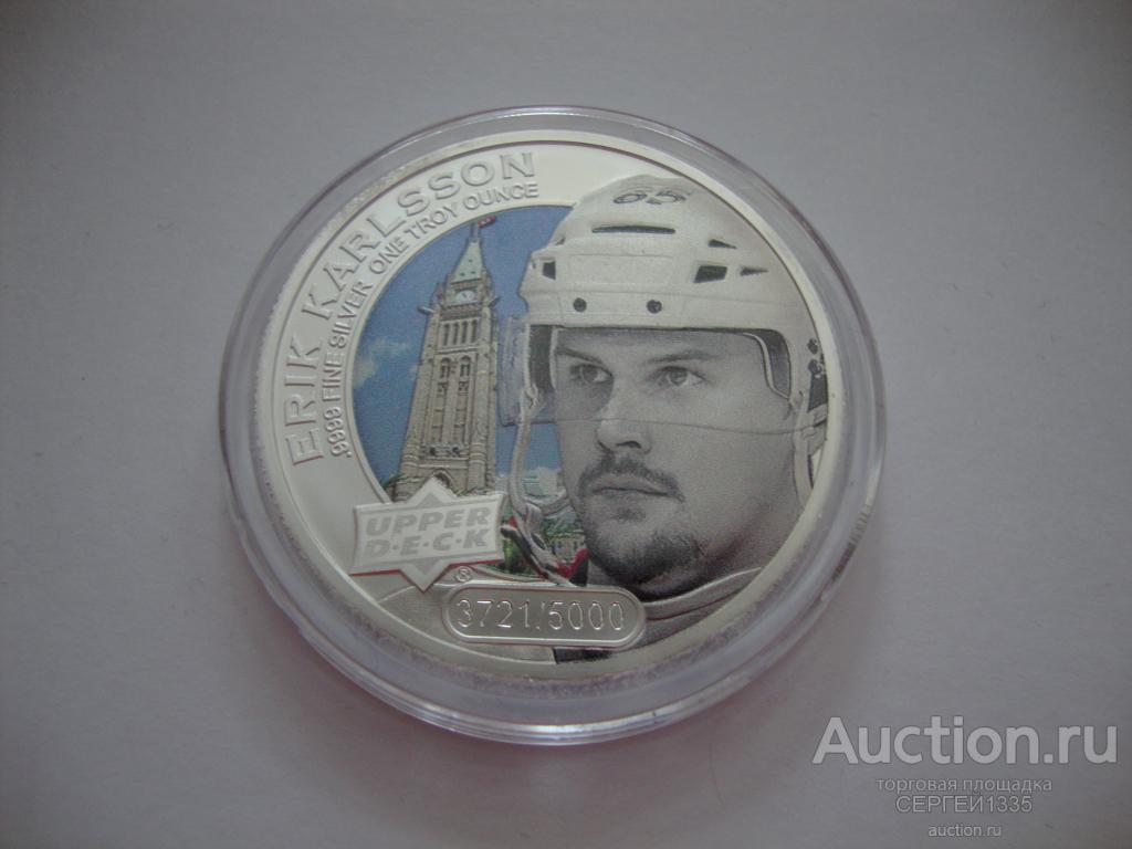 О-ва Кука 5 долларов 2017 Эрик Карлссон Хоккей Хоккеист НХЛ СЕРЕБРО
