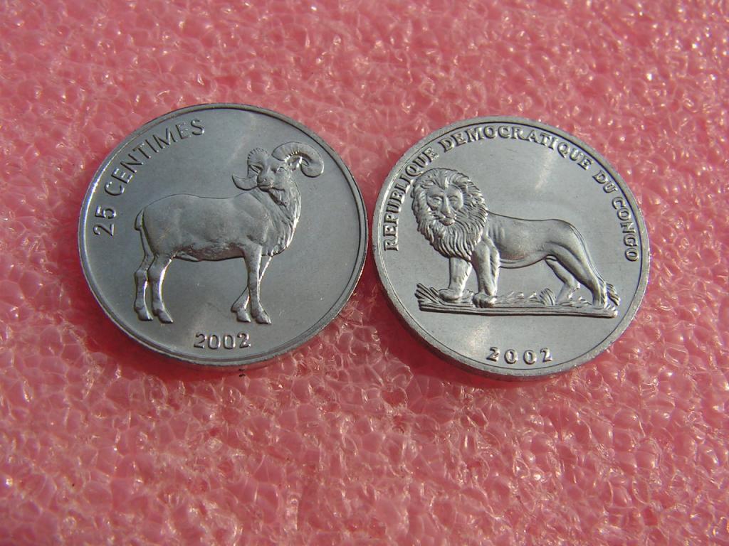 Заир(ДР Конго) 25 сантимов 2002 про козла unc