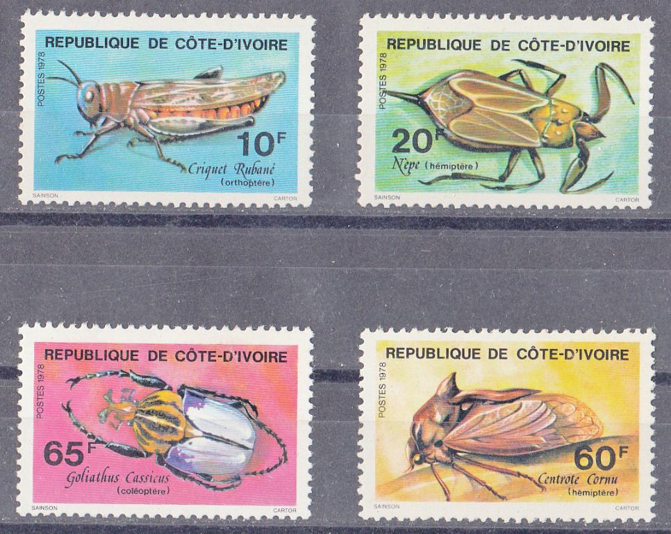 Марки.  Cote d'Ivoire.  Кот Д'Ивуар.  1978.  НАСЕКОМЫЕ. Фауна.  Серия.