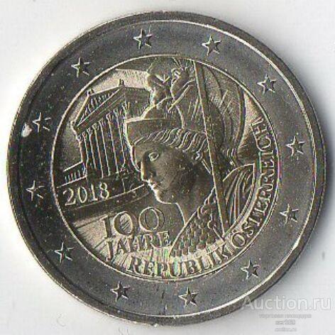 Австрия 2 евро 2018 100 лет Австрийской Республике.