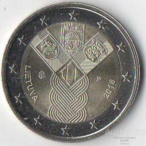 Литва 2 евро 2018 100 лет независимости прибалтийских государств UNC