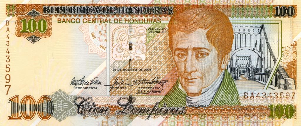 Гондурас. 100 лемпир 2004 г. UNC пресс.