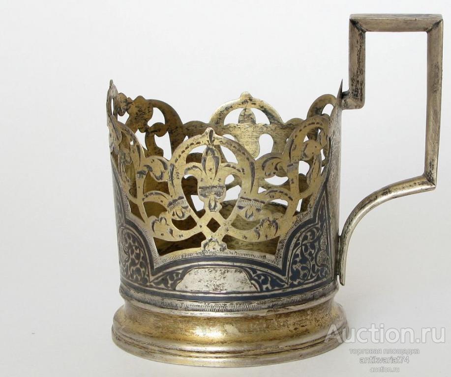 подстаканник серебро 875 проба золочение чернь гравировка СССР Художественный комбинат п.Кубачи 1961