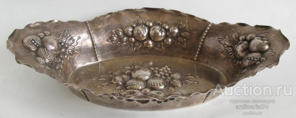 ваза-фруктовница, серебро 800проба, Германия, 293грамма, 72мм высота, 310мм длинна, 293грамма