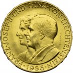 Лихтенштейн. 50 франков 1956 года. СКИДКИ при покупке нескольких штук. qwz. Золото, 0.3267 унции