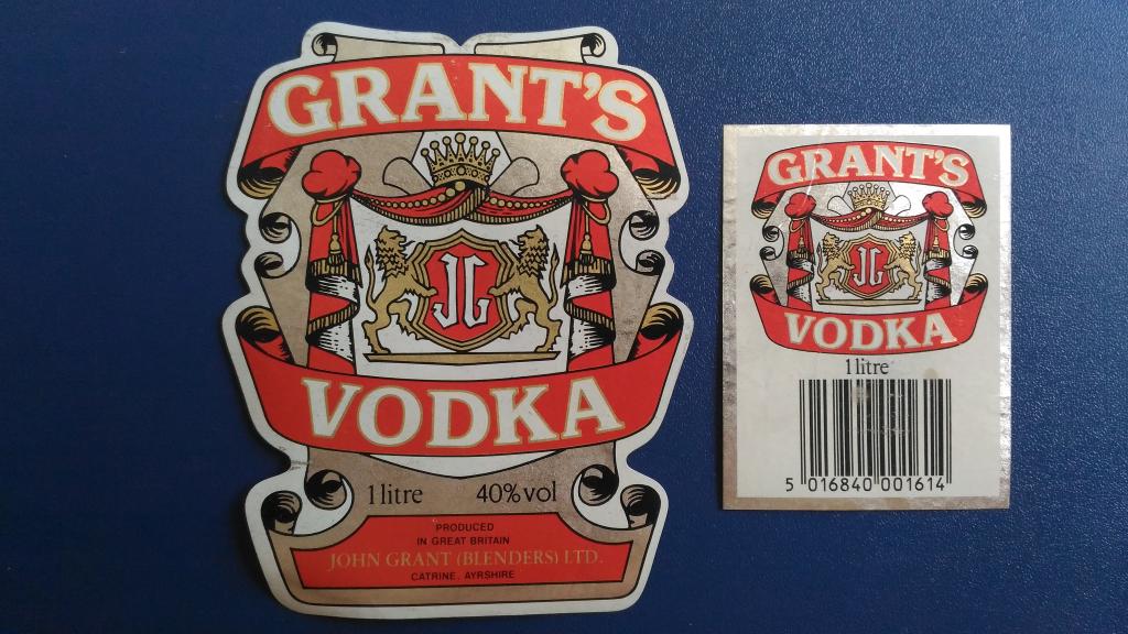 Этикетка Водка импортная VODKA Grants Англия