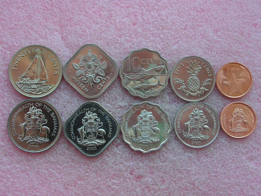 Багамские Багамы набор 1 5 10 15 25 центов 2005-2009 unc