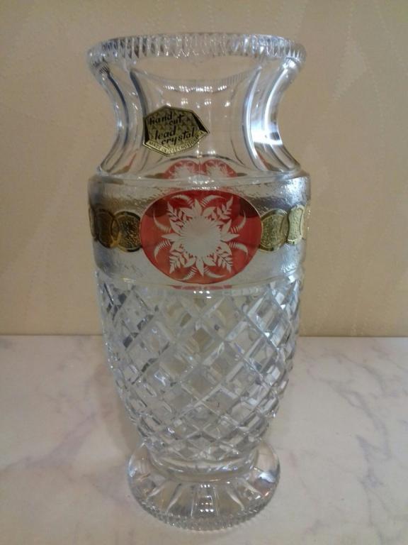 ВАЗА ДЛЯ ЦВЕТОВ. ХРУСТАЛЬ LED CRYSTAL BOHEMIA. БОГЕМИЯ.ЧЕХОСЛОВАКИЯ. РОДНАЯ КОРОБКА.РУЧНАЯ ОГРАНКА. 