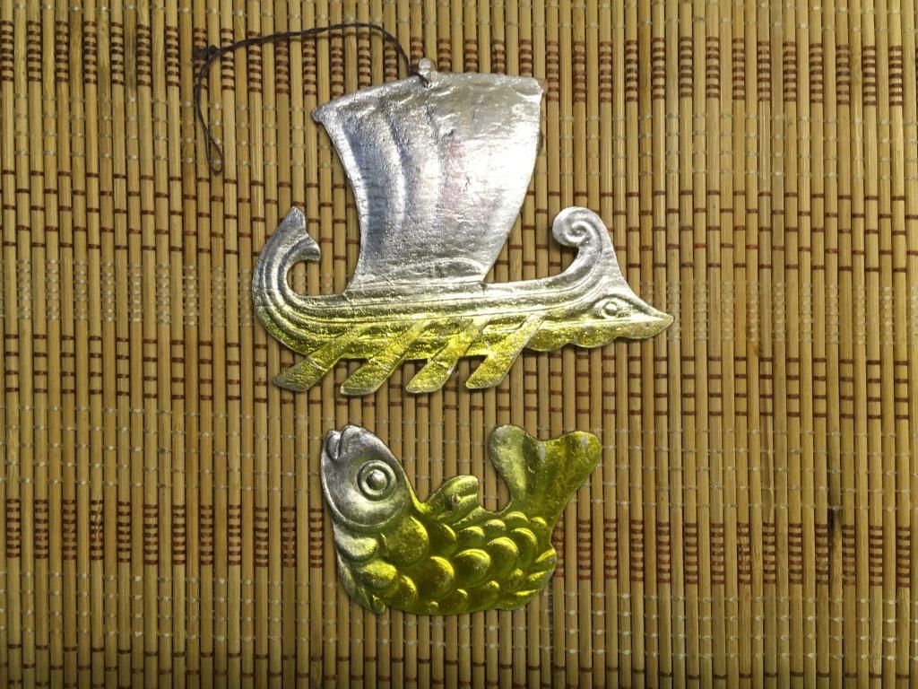 Елочные игрушки. Картонаж. Парусник и рыбка. Винтаж. СССР. Одним лотом.