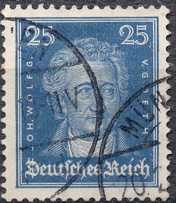 Германия (Веймар) 1927 г.  марка № 393 Гёте гашеная