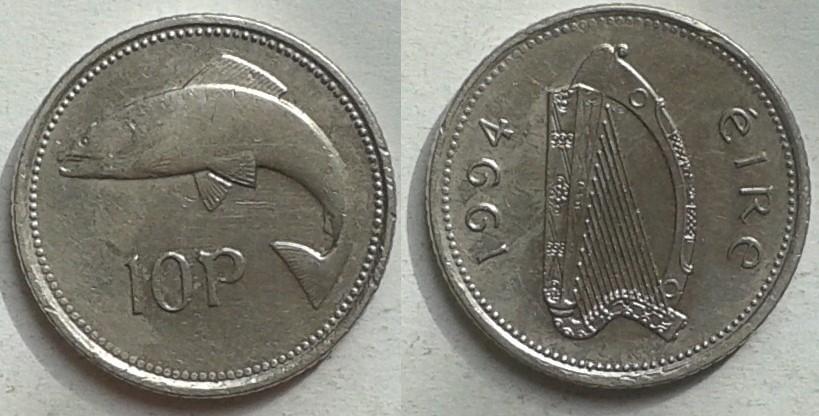 Ирландия. Семга -  10пенсов, никель, 1994