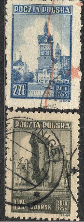 Польша 1945 г. № 410, 411 гашеная