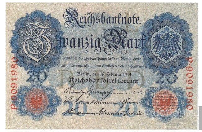 20 немецких марок 1914 г UNC