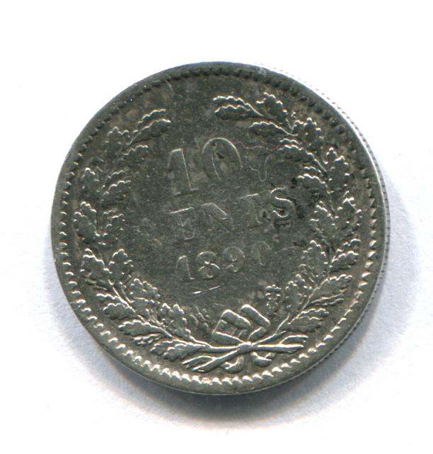 Нидерланды 10 центов 1890 серебро