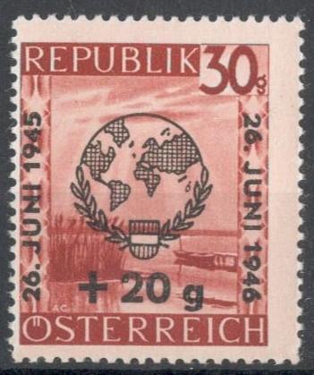Австрия, 1946, № 771, € 3, MNH, полн., день Лиги Организации Объединенных Наций