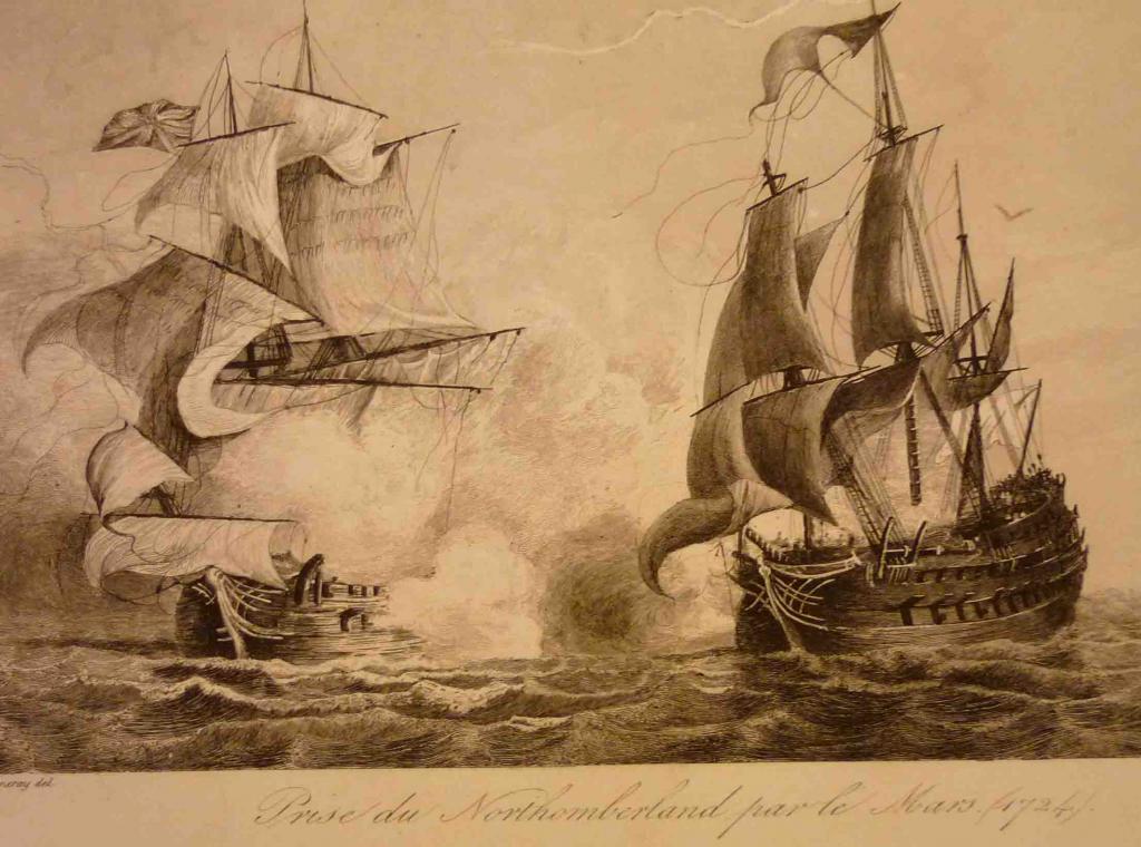 ГРАВЮРА КОРАБЛИ МОРСКОЙ БОЙ 1850 Г