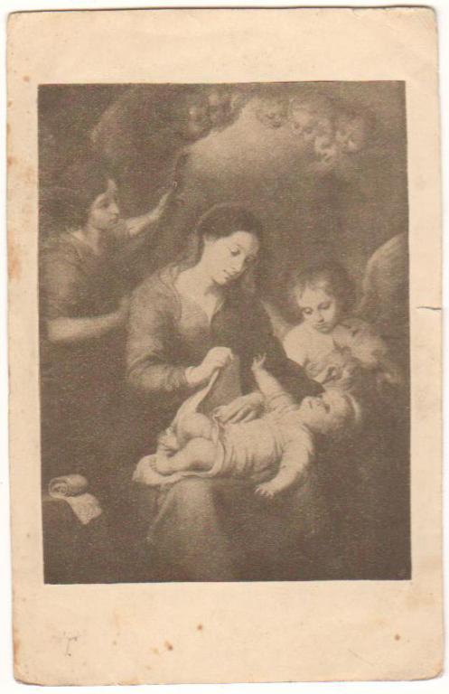 Женщина (Мадонна), пеленующая младенца и ангелы (репродукция картины).