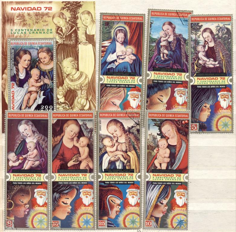 Экваториальная Гвинея 1972 г. Рождество серия и блок Искусство гашеная