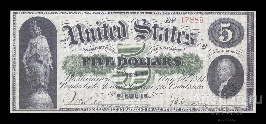 США 5 долларов 1861 LARGE SIZE копия Signature Variations 17885