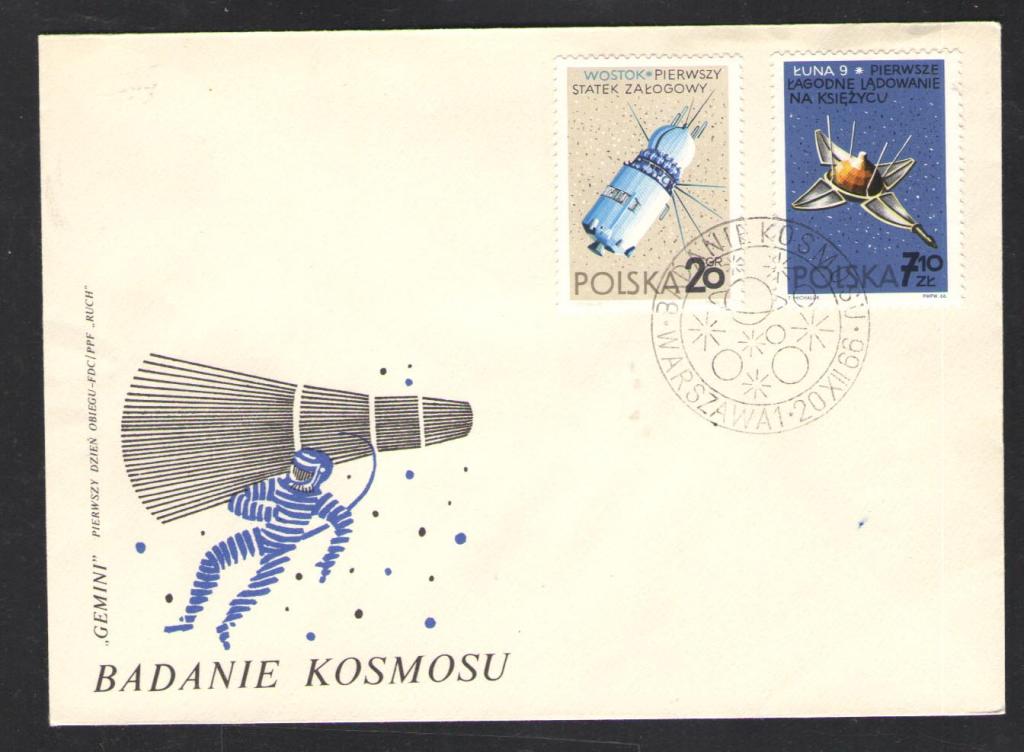 КОСМОС -1948  ПОЛЬША КОНВЕРТ СПЕЦГАШЕНИЕ    1966г