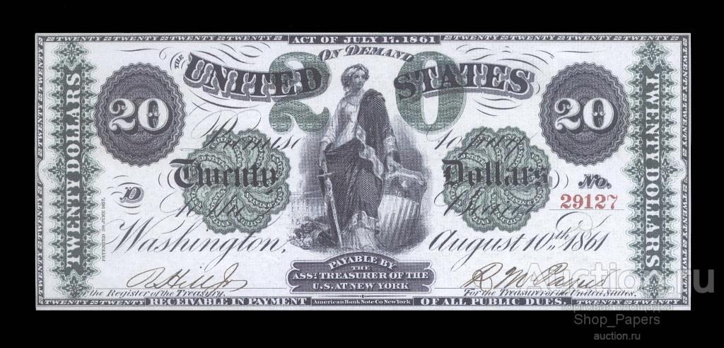 США 20 долларов 1861 г. LARGE SIZE копия Signature Variations 29127