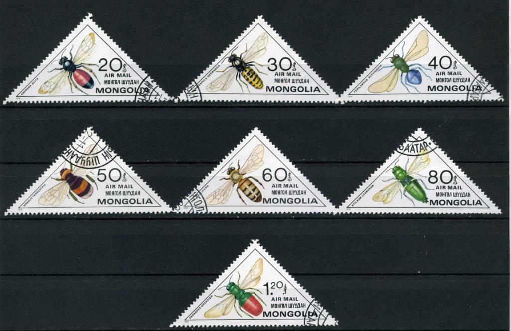Монголия. Летающие насекомые. Пчёлы и осы. АВИАПОЧТА. Серия 7 марок. 1980 