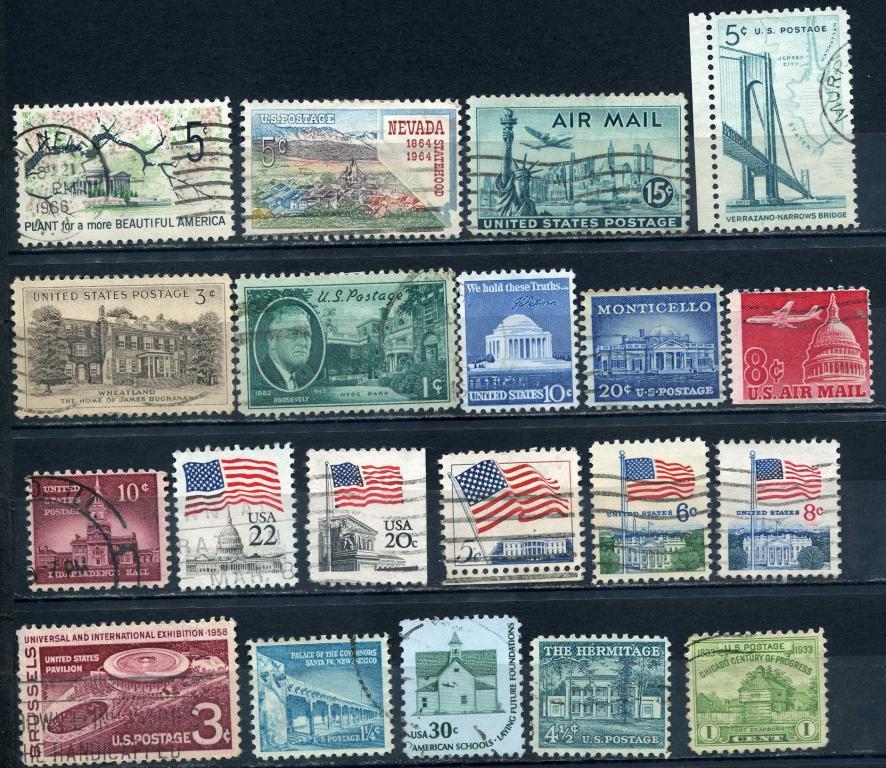 США. Архитектура. Подборка 20 марок. 