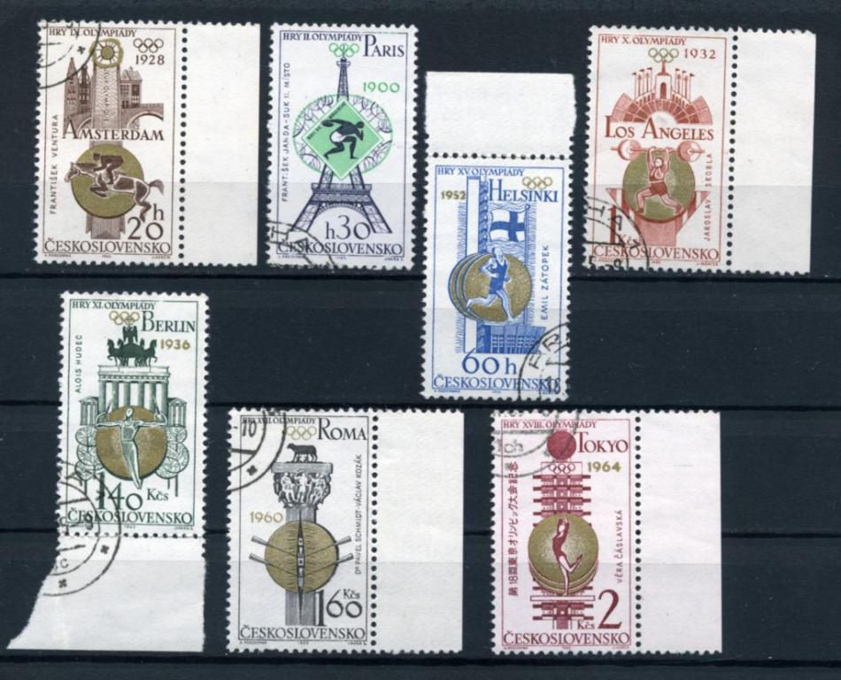Чехословакия. Олимпийские чемпионы. Серия 7 марок С ПОЛЯМИ. 1965.