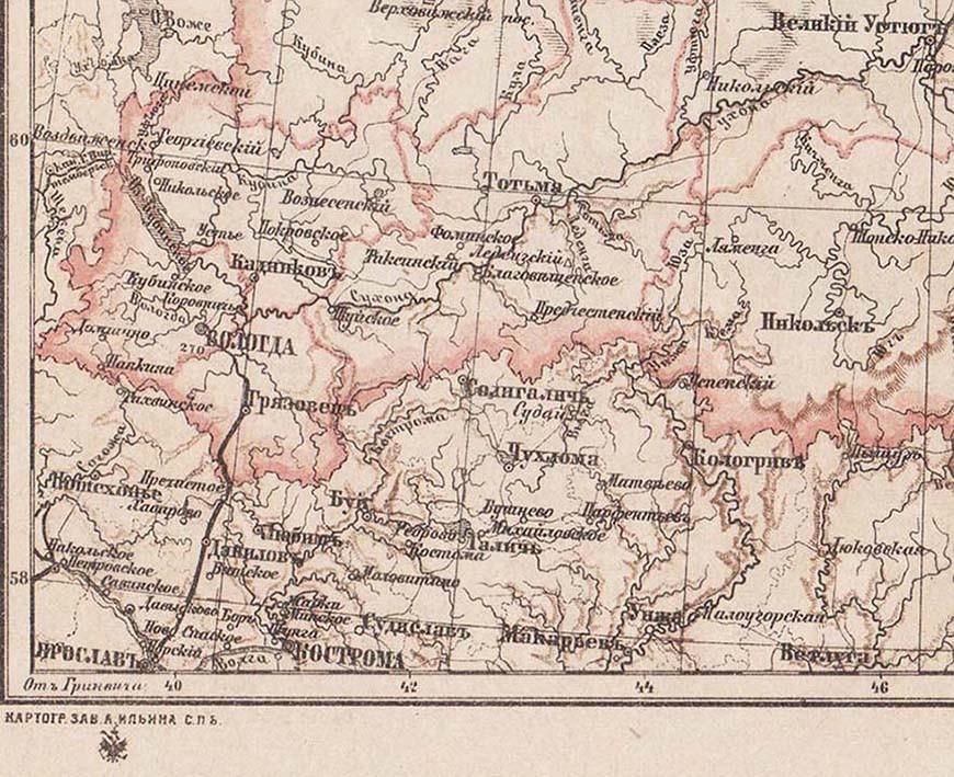 Карта вологодского уезда 1906