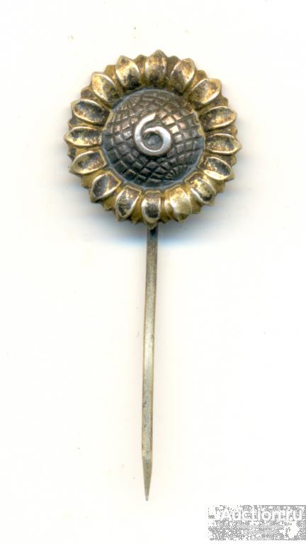 "6" - "глобус-подсолнух" - знак VI ВФМС, серебряный. РЕДКИЙ.