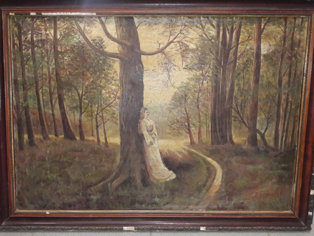 Картина " Девушка в лесу ". Холст. Масло. Художник М.Батищев.