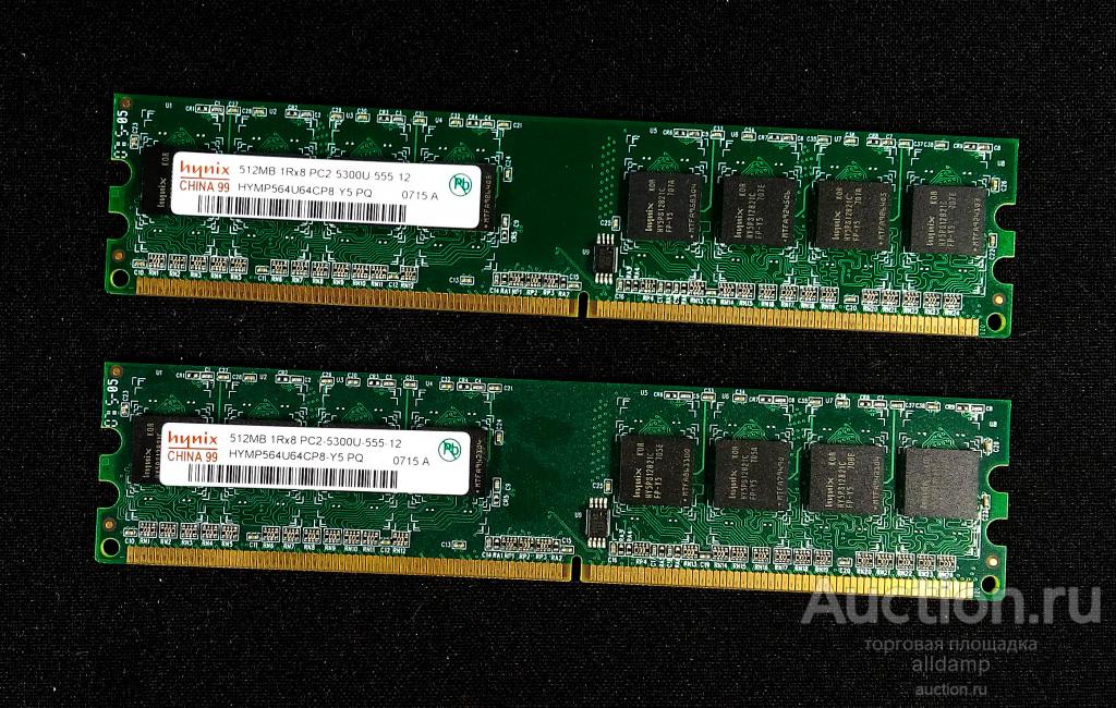 2 модуля DDR2 Hynix 512MB 1Rx8 PC2-5300U-555-12, Б/у