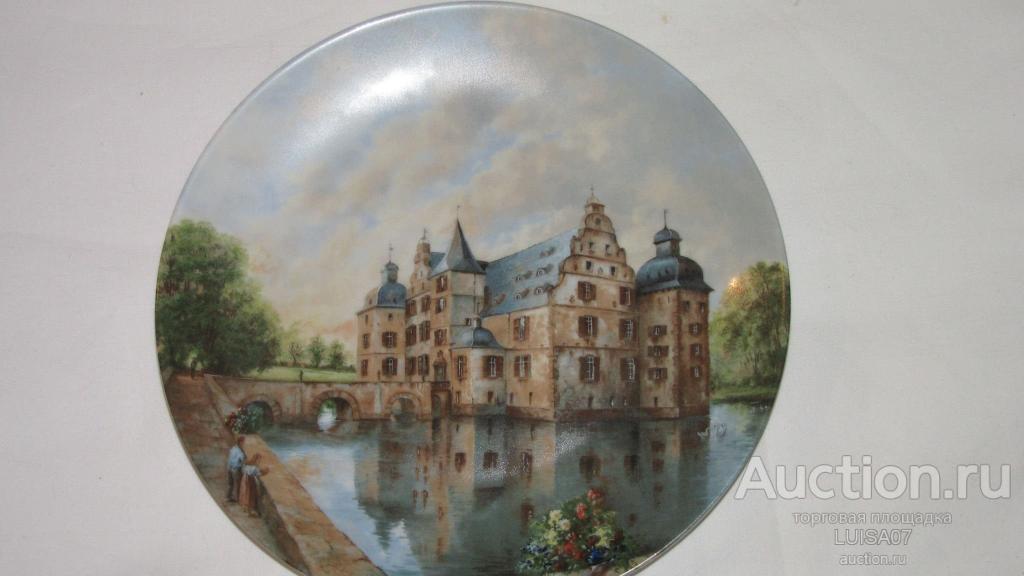 Тарелка.Горы.Замки.Река.Замки у воды.Пейзаж.Германия.