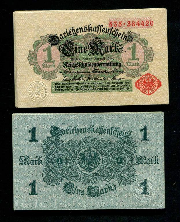 Германия 1 марка 1914 UNC пресс печать красная есть другие серии