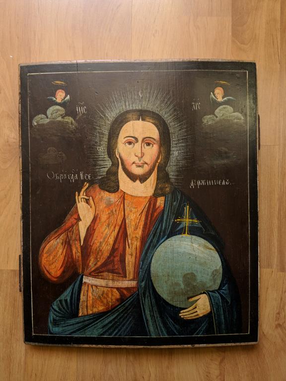 Старинная икона - Господь Вседержитель ( 35,5х29,5см / 2-я пол. 19 века )