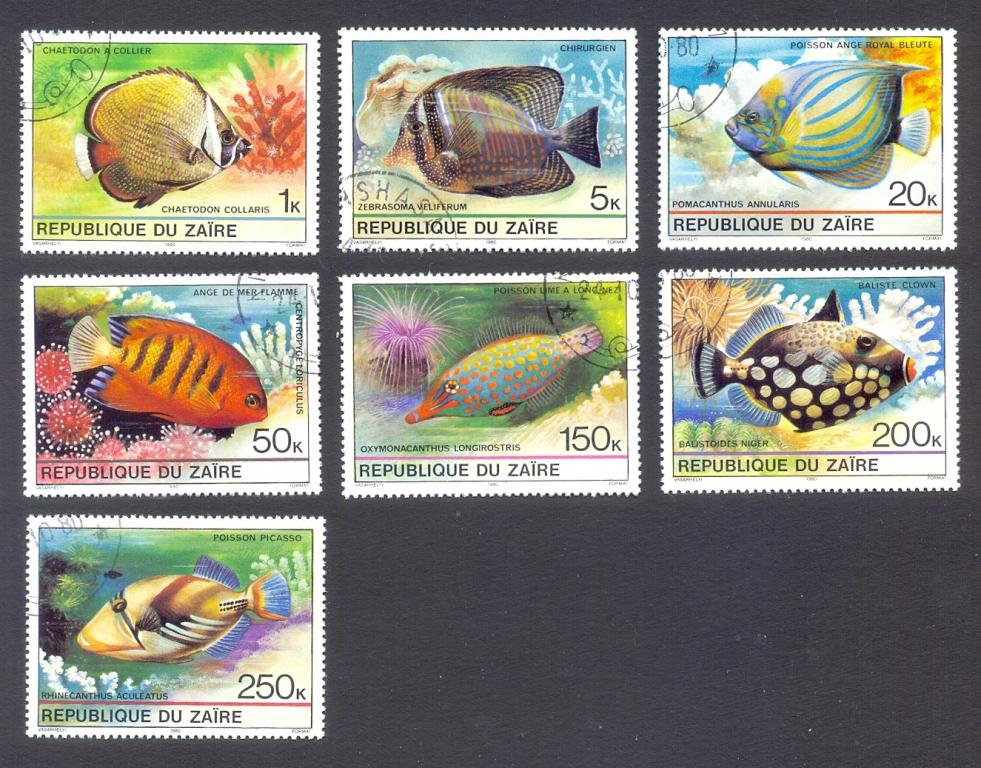 1980г. Заир. Тропические рыбы. Серия № 664, 665, 667-671 (Michel)