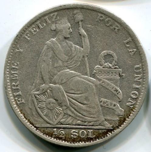 Перу 1/2 сол 1928 года. Серебро.