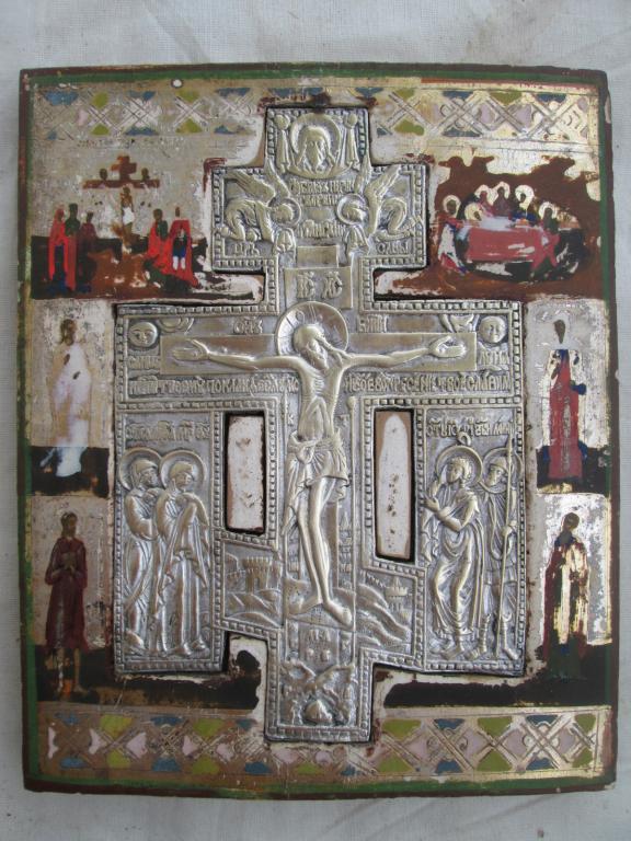 РАСПЯТИЕ ХРИСТОВО С ИЗБРАННЫМИ ПРАЗДНИКАМИ , 19 ВЕК ! ПИСЬМО ПО СЕРЕБРУ !!! РОСКОШНАЯ ИКОНА !!!!!!!!