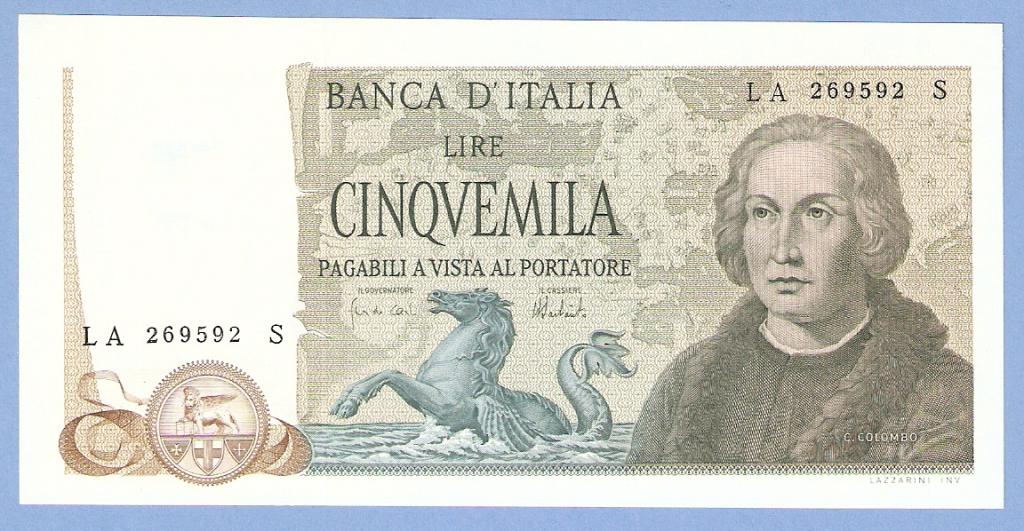 5000 лир италия 1973 UNC пресс
